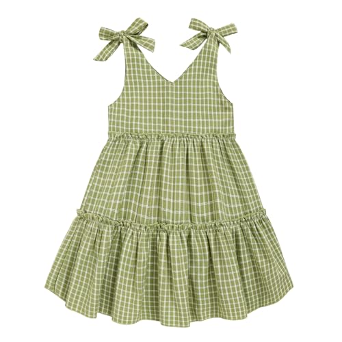 ZOELNIC Toddler Girl Dress Summer Little Girls Strap Sleeveless Beach Sundress Lattice Kids Cotton Casual Dresses(Lattice Green 3-4T)