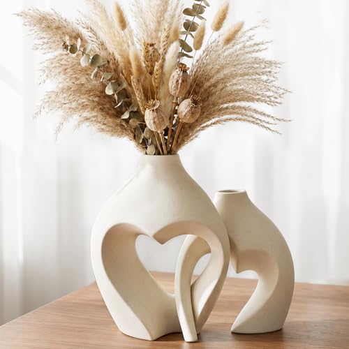 Zormon Weiße Vasen zur Dekoration, herzförmiges Keramikvasen-Set (2 Stück), nordische herzförmige Vasen, minimalistische dekorative Vase als für Hochzeiten, Esszimmer, Wohnzimmer,...