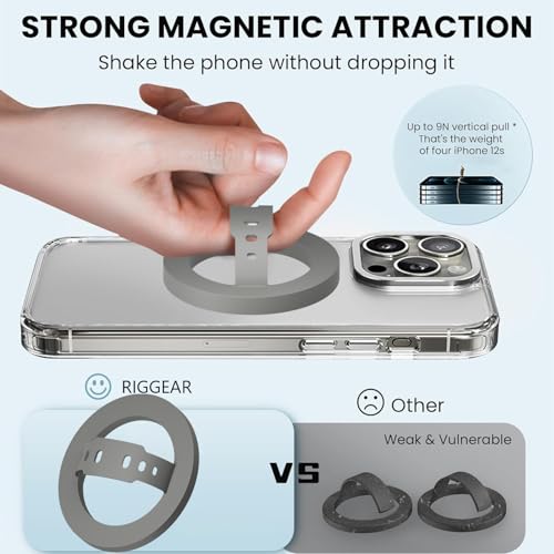Image of RIGGEAR Soft Silicone Magnetic Phone Grip, Finger Loop Ring Holder Compatible with MagSafe iPhone Models and Magnetic Phone Cases (Grey)