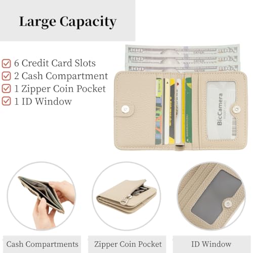 Small Wallet for Women RFID Blocking Leather Credit Card Holder Bi-fold Cash Wallet with ID Window and Zipper Pocket2