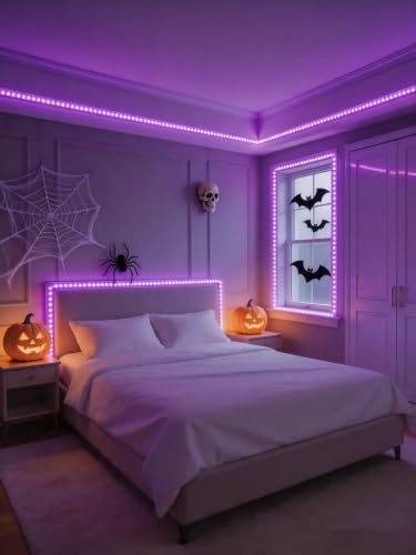 Image of 40 FT Purple Led Lights Strip Indoor Rope Lights Easy DIY Halloween Decor Cuttable Strip Lights for Room Bathroom Living Room Kitchen Ceiling Wall Vanity Mirror Decor
