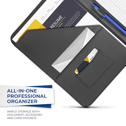 Image of Samsill Contrast Stitch Faux-Leather Padfolio, Business Portfolio for Men and Women, Resume Document Organizer with 8.5 x 11 Inch Writing Pad, Black