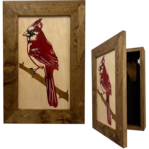 Bellewood Designs Red Cardinal Bird Gun Concealment Furniture - Handcrafted Hidden Gun Storage Wall Decor - Hidden Gun Shelf with Magnetic Lock for Quick Access
