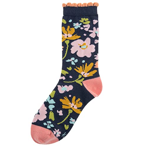 Image of Karma womens Crew Socks, Navy Floral, 2.5 US