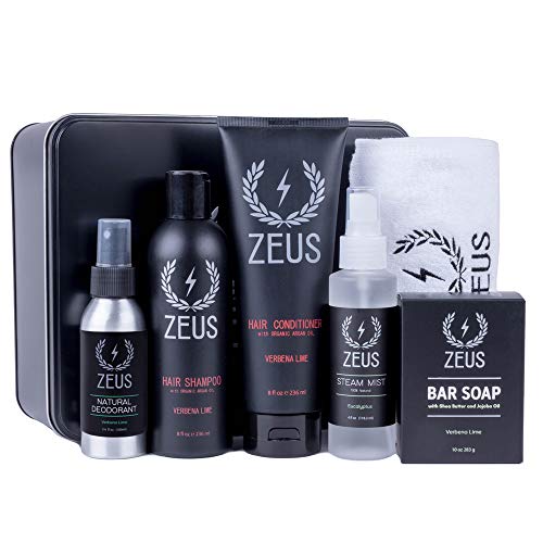 ZEUS Daily Natural Body Care Set - Hair Shampoo, Hair Conditioner, Bar Soap, Aluminum Free Deodorant, Eucalyptus Steam Mist, and Towel