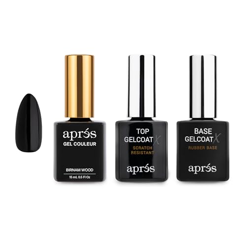 APRÉS Gel Couleur Trio Set - Gel Color, Base Coat, Non-Wipe Top Coat (15ml), Nail Polish Bundle (Birnam Wood)