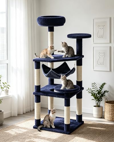 Árbol para gatos moderno multi-nivel con colchón y postes de sisal miniatura 1