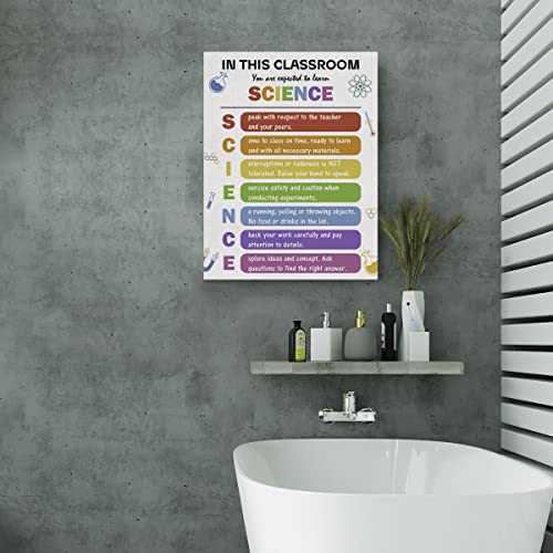 Evxid Colourful Science Classroom Rules Canvas Poster Painting Wall Art, Science Education Print Artwork Framed Ready To Hang For Science Lab Classroom Decor 12 X 15 Inch #TOP4