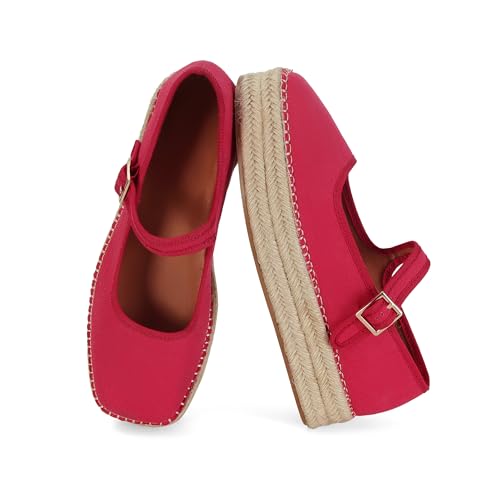 Mary Jane Woven Espadrilles for Women Round Toe Ballerina Shoes Canvas Summer Flats4