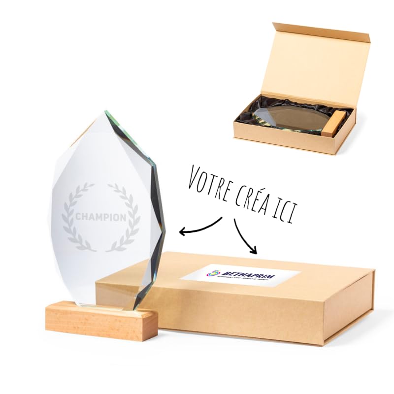 Trophée Personnalisable Harmony - Coupe trophée en Verre Gravure Laser pour Les récompenses de Tournois et évènements [ Trophée Football/Diplome Personnalisable ]