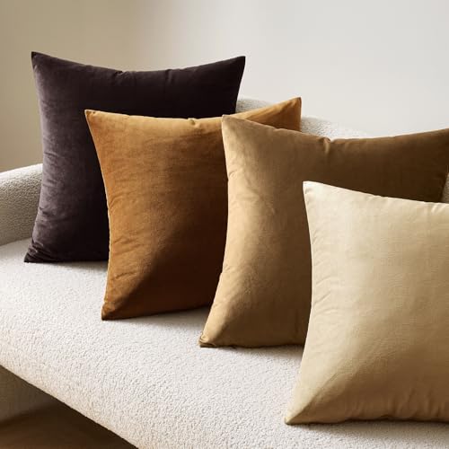 Image of MIULEE Velvet Throw Pillow Covers 20x20 Inch, Pack of 2 - Golden Brown, Super Soft Decorative Square Cushion Cases Modern Luxury Home Decor for Sofa, Couch, Bed, Chair