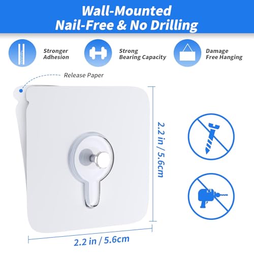 Image of 24 Pack Adhesive Wall Hooks, Wall Hangers Without Nails, No Damage Picture Hooks Waterproof and Rustproof to use Inside Kitchen, Bathroom, Home and Office