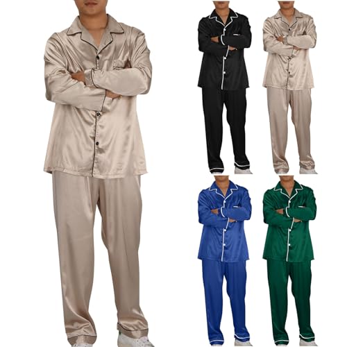 Luxury Pajama Set for Men Long Sleeve Long Pants Casual Lightweight Sleepwear Two Pieces Long Sleeve Loungewear Sets