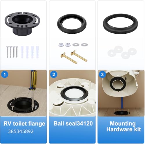 Image of RV Toilet Seal Kit Replacement for Thetford 34120 & 12524, Compatible with Aqua Magic Style Plus, Style II, Style Lite & Residence Toilets, Leak Proof Waste Ball Seal and Floor Seal Kit