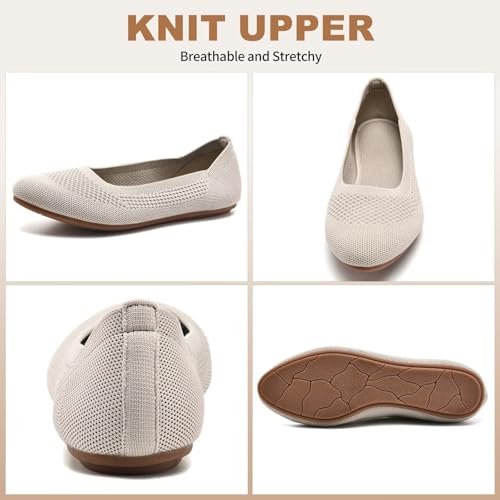 Image of Puxowe Women's Ballet Flats Breathable Knit Slip On Comfortable Round Toe Walking Shoes with Arch Support Insole for Work