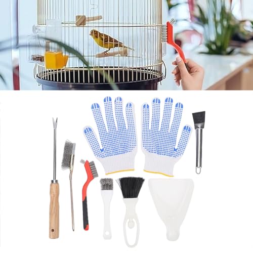 Generic Vogelkäfigbürste, Kehrschaufel- Set, Robuste Edelstahl- Reinigungswerkzeuge, Gabelschaber für Vogel- und Kleintierkäfige, Buchenholz, Kunststoff, 6- teilig-5