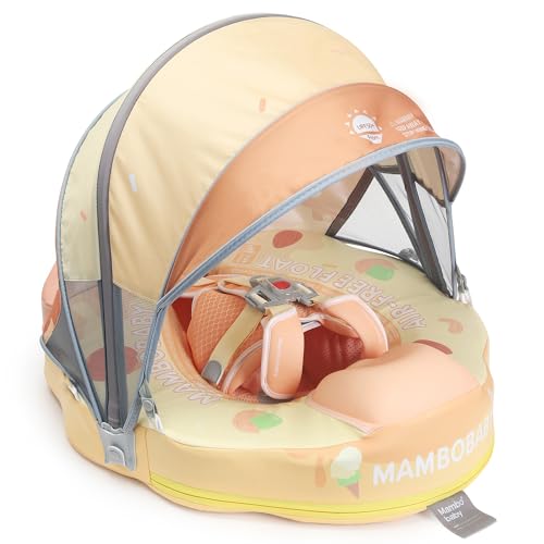 Image of Mambobaby Float Add Tail Baby/Infant Swim Float with Canopy, Non-Inflatable Solid Upgrade Soft Waterproof Skin-Friendly Leather Material (Limited Edition Yellow)
