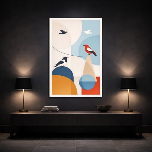 Tableau en toile oiseaux géométriques format vertical 40x60 cm