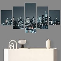 SIGNWIN 5 Panel Canvas Wall Art City Illuminations for Home Decorations Ready to Hang - 60