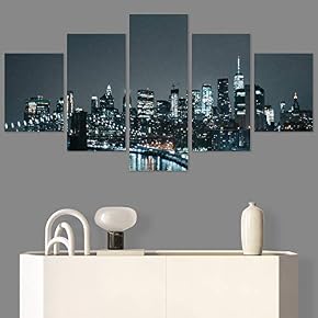 SIGNWIN 5 Panel Canvas Wall Art City Illuminations...