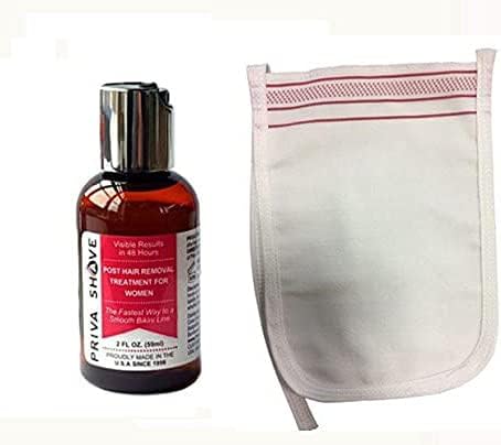 Priva Shave Ingrown Hair Treatment Gel + Exfoliating Glove/Brush to exfoliate Razor Bumps