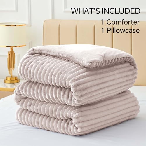 BEDELITE Fleece Twin Comforter Set -Super Soft & Warm Fluffy Lotus Pink Bedding, Luxury Fuzzy Heavy Bed Set for Winter with 1 Pillow case