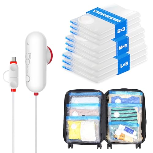 VMstr 9-Pack Travel Vacuum Storage Bags with USB Pump