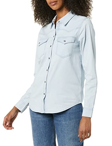 Goodthreads Camicia Stile Western a Maniche Lunghe in Denim Donna, delavé Chiaro, XL