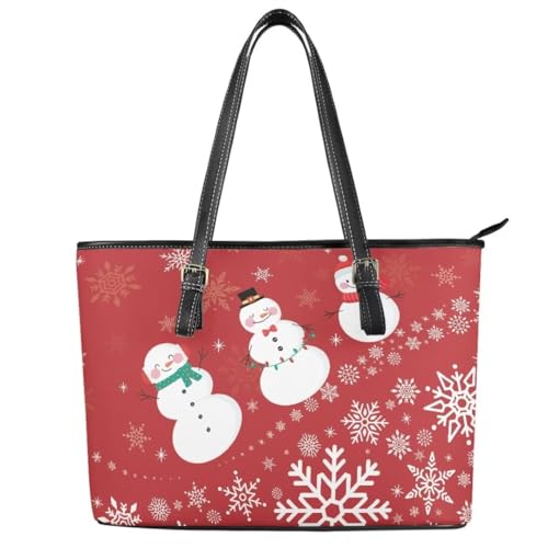 Image of Coldinair Christmas Leather Tote Bag for Women with Zipper Large Shoulder Tote Bag Shopping Casual Travel Bag Handbag Purse