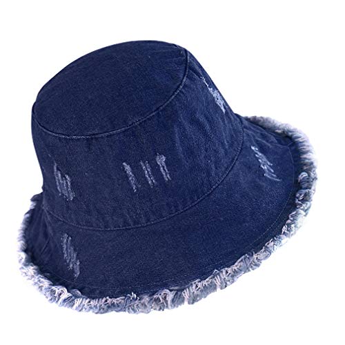 Docila Fray Blue Jean Bucket Hat For Women Retro Mens Fringe Brim Denim Fisherman Caps Packable Spring Summer Sun Hat #TOP4