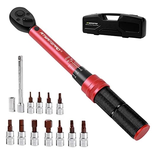 ATsafepro 1/4-Inch Drive Click Torque Wrench, Torque Wrench 14 Pieces Set (20~200In.lb/2.26-22.6N.m),0.1Nm High Precision Dual-Direction Adjustable Torque Wrench for Road & Mountain Bike Maintenance
