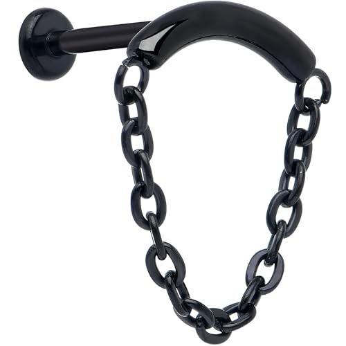 Body Candy 18G ASTM F-136 Titanium Hidden Helix Flat Back Earring Cartilage Chain Dangle Black Helix Earring 5/16