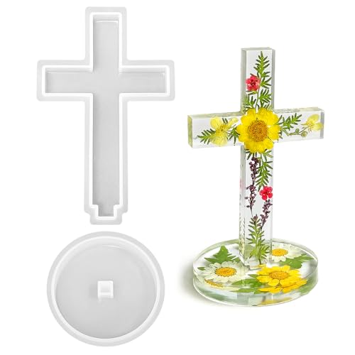 RESINWORLD 5 Standing Cross Silicone Mold with Base Crucifix Mold for Epoxy Resin