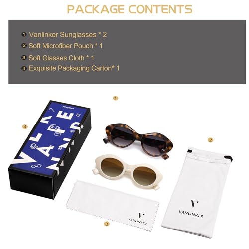 Image of VANLINKER Polarized Trendy Thick Oval Round Sunglasses for Women Retro Shades VL9825