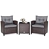 KOTEK 3 Piece Patio Furniture Set, Outdoor Conversation Set with Washable Cushions & Tempered Glass Tabletop, PE Rattan Wicker Bistro Set for Porch, Garden, Balcony (Grey)