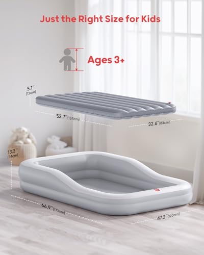 QPAU Inflatable Portable Kids Air Mattress, Ideal for Home, Grandma's, Camping, Traveling -Includes Fast Electric Pump – Ages 3+ (Gray) - Image 3