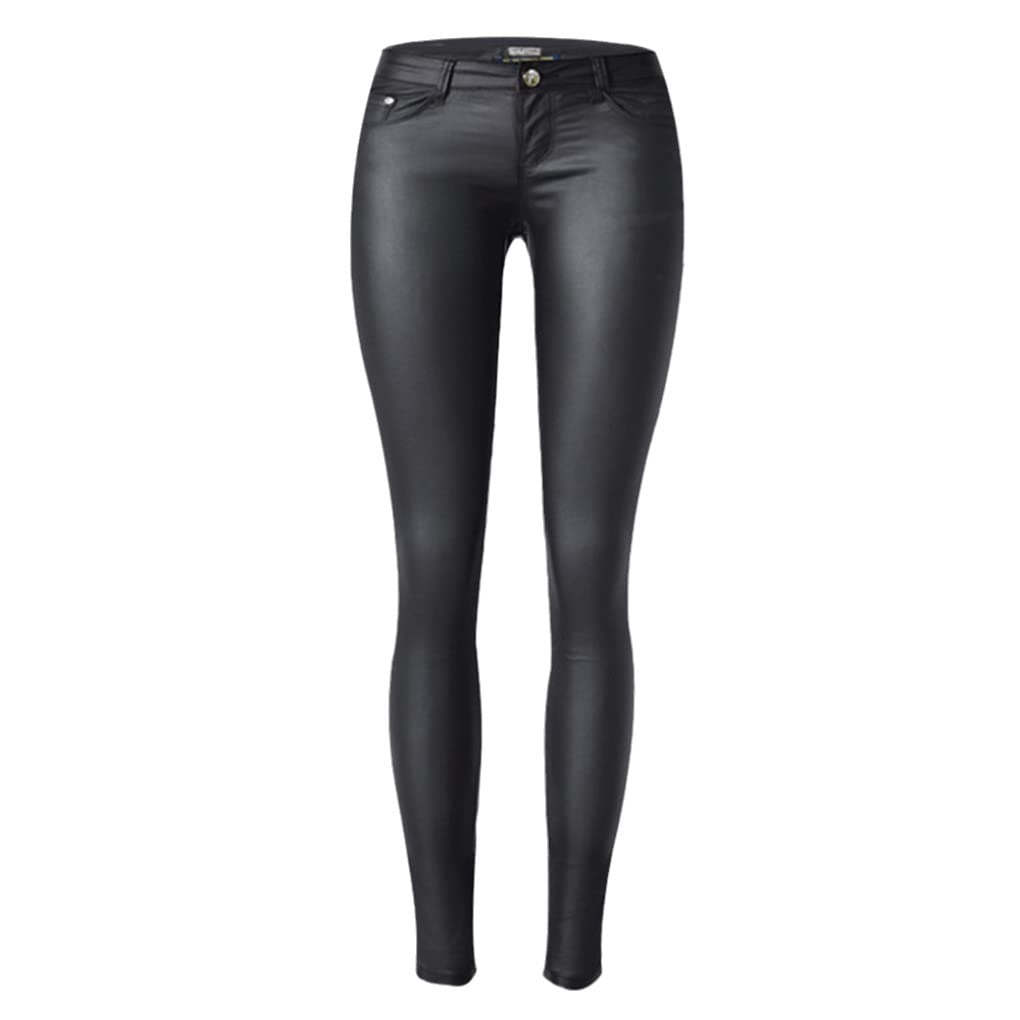 Dninmim Pantaloni da donna skinny a vita bassa slim in pelle PU primavera autunno sexy pantaloni in pelle sintetica nera