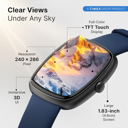 Image of TIMEX iConnect Calling Ace+ 1.83 inch(4.6 cm) 3D UI Display with Functional Crown and BT Calling Smartwatch for Unisex - TWIXW1503T