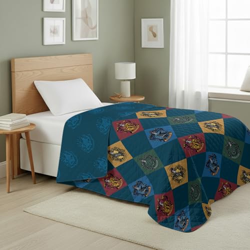 Image of Warner Bros Harry Potter House Crest Sampler Quilted Throw Blanket, Wizarding World Design, Adults Boys Girls, Soft Lightweight Bedding for Bed, or Couch, 60 x 80 inches