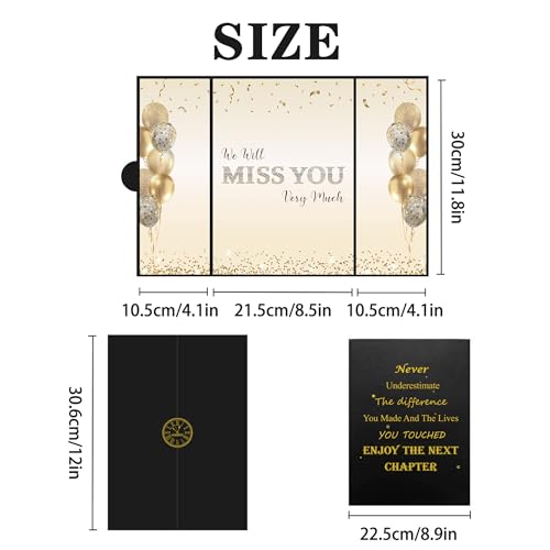 Image of DARUNAXY Black Gold Farewell Party Decorations, We Will Miss You Very Much Alternative Signature Guest Book for Men Women Going Away Gifts Signing Card Board for Retirement Graduation Party Supplies