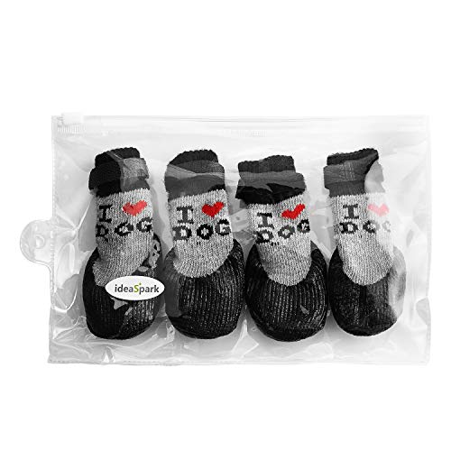 Dog Cat Boots Shoes Socks With Adjustable Waterproof Breathable And Anti-Slip Sole All Weather Protect Paws(Only For Tiny Dog) (S, Black) #TOP4