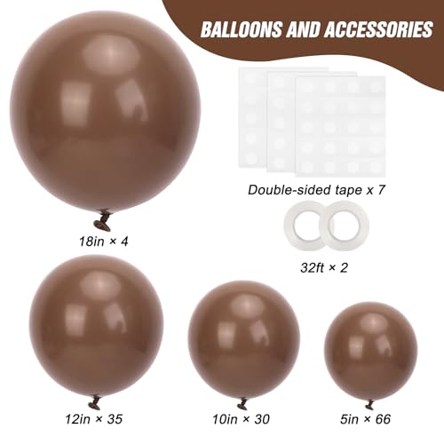 Image of RUBFAC 135pcs Brown Balloons, Boho Coffee Latex Balloon Different Sizes 18 12 10 5 Inch for Garland Arch Wedding Baby Shower Jungle Safari Fall Birthday Bear Themed Party Decorations