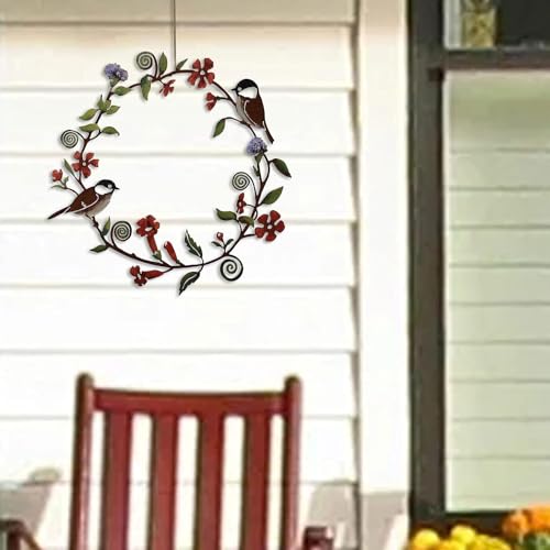 HZBAKLO Bird Wall Art Decor, 11.8 Inch Metal Chickadees Flowers Wreath Wall Art - Image 4
