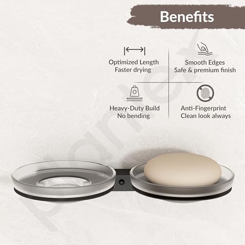 Image of Plantex Double Soap Dish /Stainless Steel Glass Dual Soap Holder /Case /Stand /Soap Bar for Kitchen /Bathroom Accessories - Pack of 1 (Black)