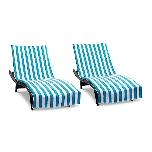 Arkwright Llc CC-CABANA-BL Arkwright California Chaise Lounge Cover - Pack Of 2 - Striped Soft Cotton Cabana Towel cover