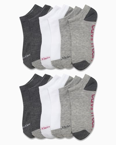 Image of Calvin Klein Womens No Show Socks - 12 Pack Flat Knit Cushioned Athletic Low Cut Socks for Women for Sports and Running