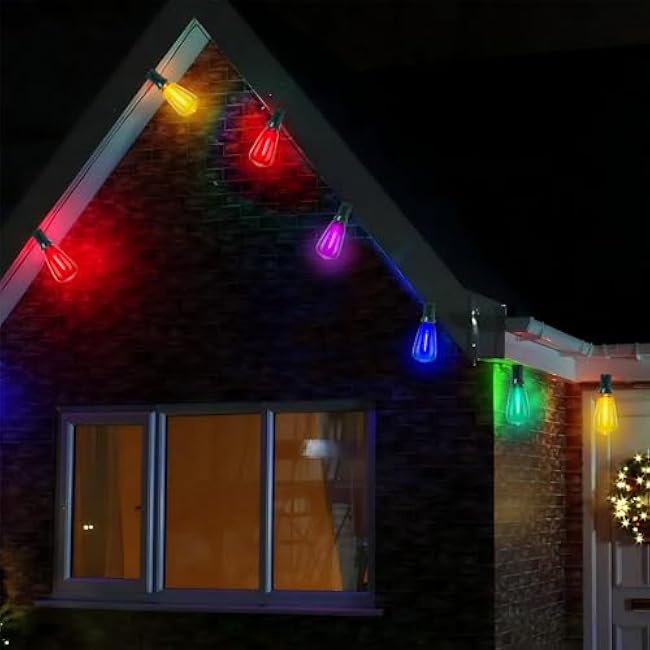 LED Outdoor String Lights Waterproof 50FT Christmas Patio Lights with 27 ST38 Shatterproof Multicolor Bulbs(2 Spare), Connectable Outside Hanging Christmas Lights for Backyard Yard Gazebo Porch Party