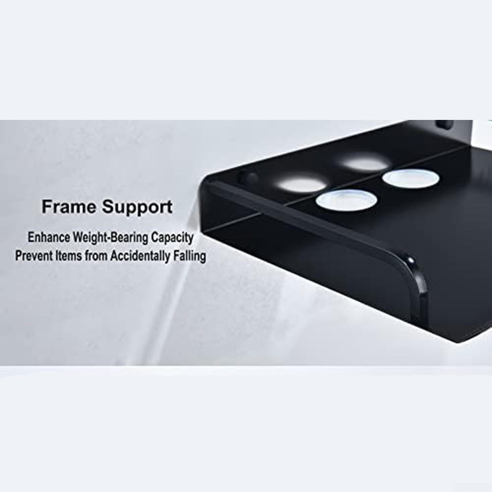Supporto da parete per proiettore e ripiano galleggiante per Media Box, router e console di gioco, 33 x 25 x 4,2 cm, in alluminio spaziale resistente con foro per cavi, design elegante nero