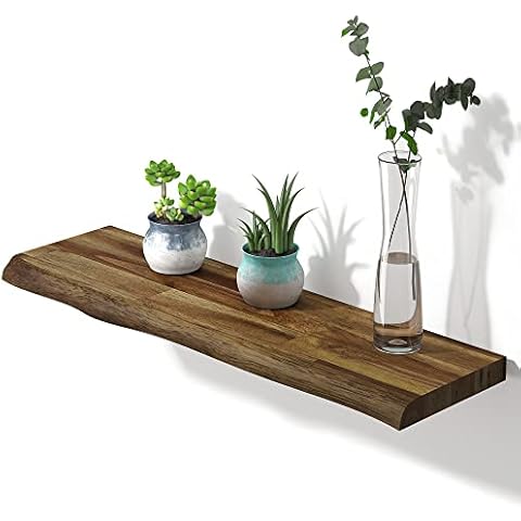 Interbuild Floating Shelf Wall Mounted, Acacia Wood Hanging Storage Shelf for Bathroom, Bedroom, Kitchen, Living Room, Office Decoration 35" x 10" - Brown Cover