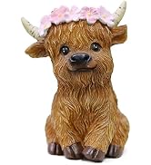 Sengocis Highland Cows Themed Gifts for Women,Cute and Cozy Resin Yak Figurine with Floral Crown ...